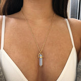2021 IPARAM Fashion Trend Crystals Necklace Bohemian Hexagon Opal Pendant Necklace
