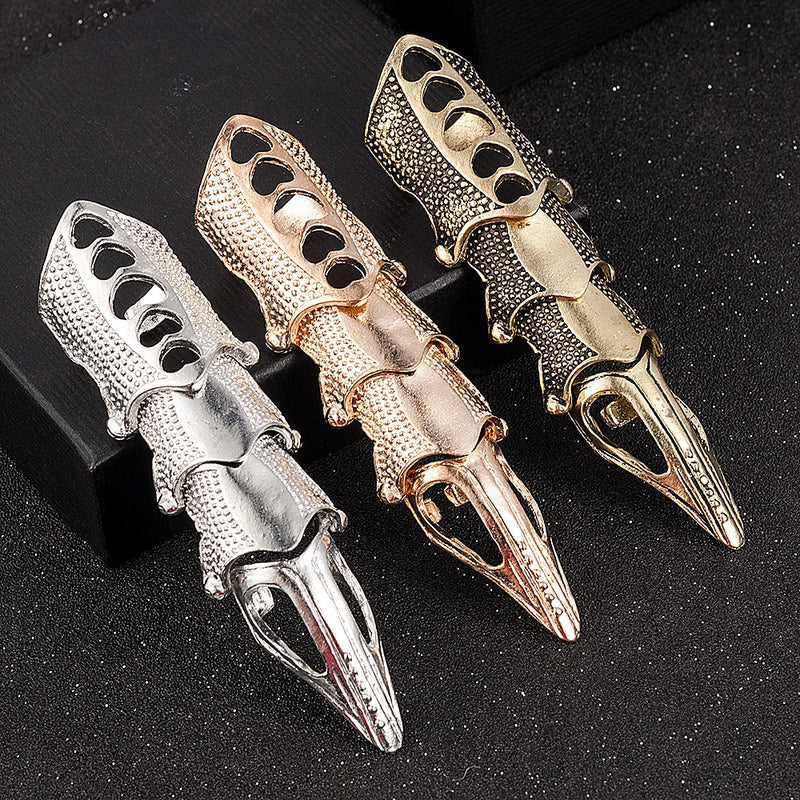 2021 Punk Gothic Rock Scroll Joint Armor Knuckle Metal Full Finger Rin