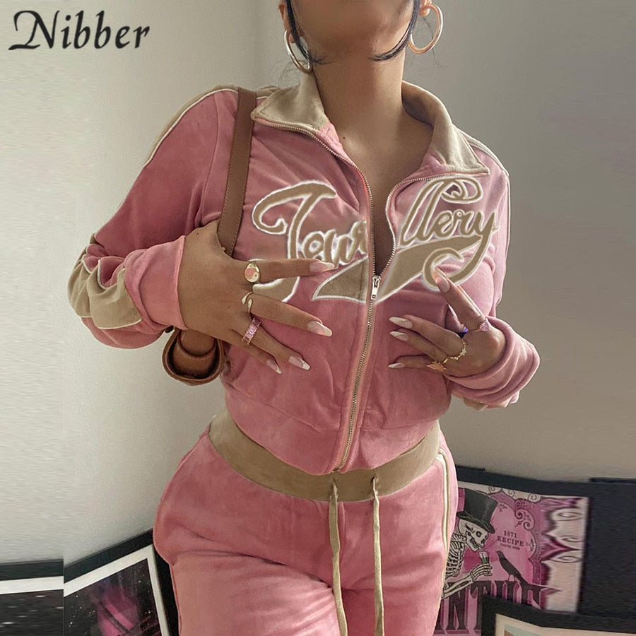 Nibber Wholesale Leisure Sports Tops Hoodie+Pants 2 Two Piece Sets For Women's Clothing Stitching Comfortable Activitywear Suits