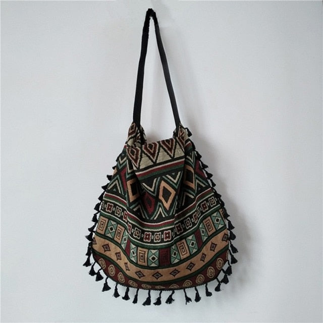 New Vintage Bohemian Fringe Shoulder Bag Women Tassel Boho Hippie Gypsy Fringed Women's Handbags Open Bag Bags