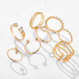 2021 8 Pieces Sets Hollow Out Rings Women Men Charms Clear Crystal Stone Gold Chain Rings