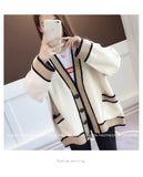 2021 Women's Cardigan Knitted Stripe Sweater Long Sleeve V-neck Casual Knitwear Coat