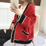 2021 Women's Cardigan Knitted Stripe Sweater Long Sleeve V-neck Casual Knitwear Coat