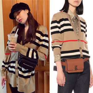 Gold Yaya Coat Women's Korean Style Striped Knitted Knitwear Loose casual casual lazy style top