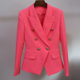New Fashion Women's Classic Double Breasted Metal Lion Buttons Blazer V-neck Jackets