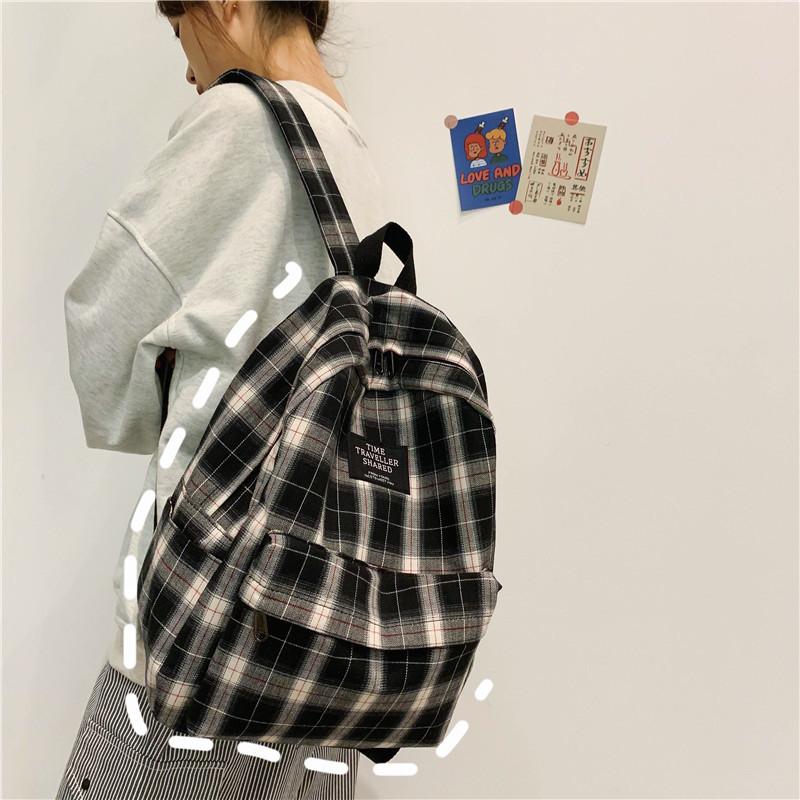 Students Backpack Women's Plaid Pattern School Bag Canvas Softback Campus Style Rucksack Travel Bagpack Female Backpacks Ladies