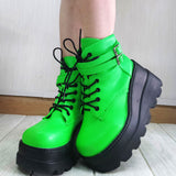 Brand New Big Sizes 43 Gothic Green Platform High Heels Cosplay Fashion Autumn Winter Wedges Halloween Shoes Ankle Booties Women