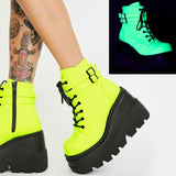 Brand New Big Sizes 43 Gothic Green Platform High Heels Cosplay Fashion Autumn Winter Wedges Halloween Shoes Ankle Booties Women