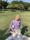 Spring Autumn Women's Long-Sleeved Knit Cardigan Purple Tops New V-Neck Sweaters