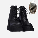 European and American Fashion Round Toe Zipper Women's Shoes Super High Thick Heel Leather Ankle Boots Womens Platform Heels