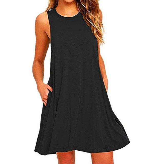Women's Summer Casual Swing T-Shirt Dresses Beach Cover Up With Pockets Loose T-shirt Dress