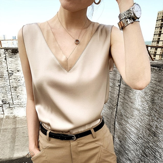 Summer Elegant Tunic Plus Size Women's Black Blouses Vintage Office Satin Silk Blouse Basic Chiffon Tops Shirt for Women 13573