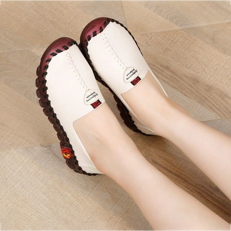 Wide Fit Thick Sole Flats Korean Style Shoes For Women 2021 Leather Slip On Shoes Pregnant Woman Maternity Shoes Women's Loafers