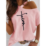 T - shirt Top Sexy Off Shoulder summer Tshirt Women Print Casual Summer Short Sleeve O-neck Pullovers Tops Fashion Street Tee