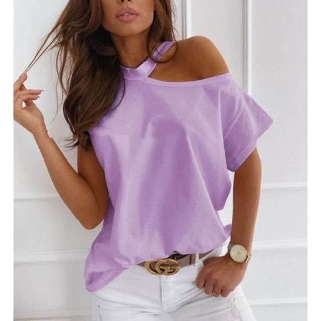 T - shirt Top Sexy Off Shoulder summer Tshirt Women Print Casual Summer Short Sleeve O-neck Pullovers Tops Fashion Street Tee