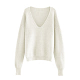 Toppies 2021 Sexy Deep v-neck Sweater Off Shoulder Sweater Green White Knitted Tops Korean Winter Clothes