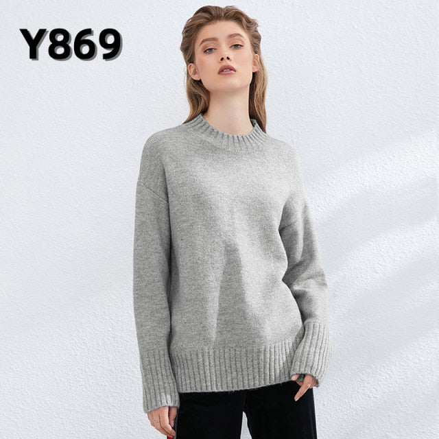 Aachoae Autumn Winter Women Knitted Turtleneck Cashmere Sweater 2021 Casual Basic Pullover Jumper Batwing Long Sleeve Loose Tops