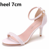 Crystal Queen Bride Wedding Shoes Fashion White Stiletto Woman Ankle Strap Party Dress Sandals Open Toe High Heels Pumps Female